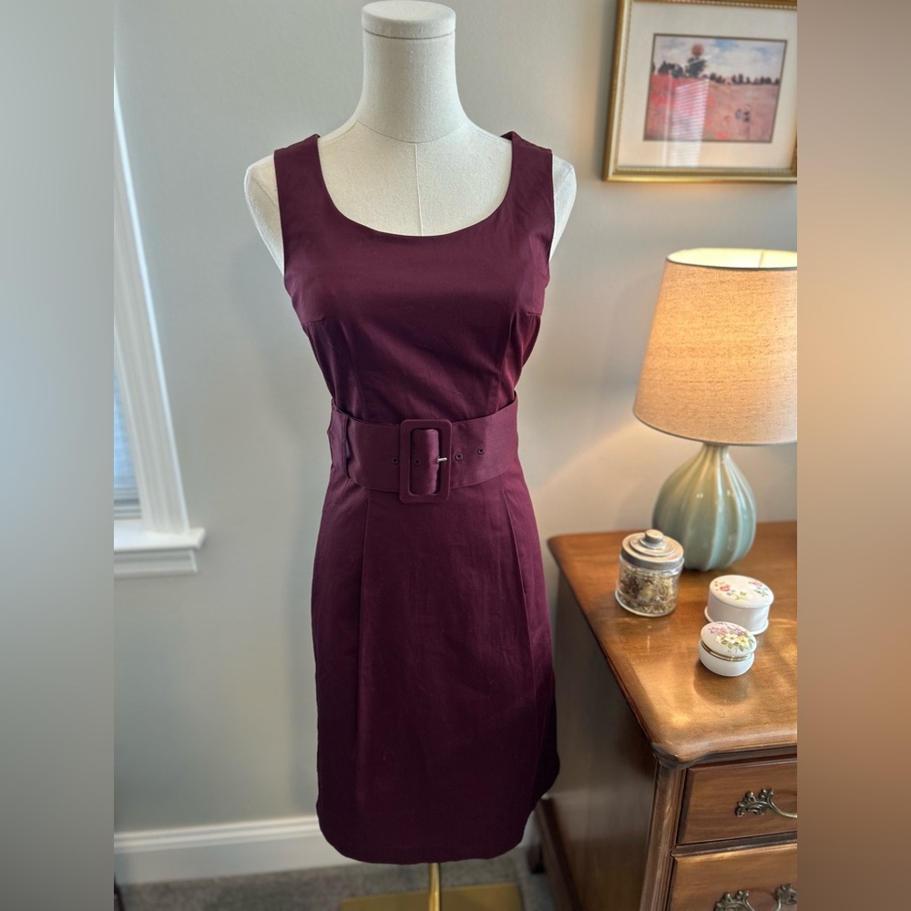 H&M Burgundy Midi Dress with Waist Belt